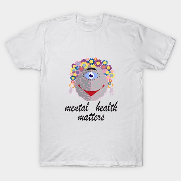 Mental Health Matters Floral  Brain T-Shirt by vlada antsi